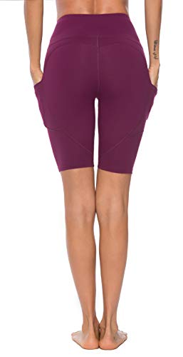 OVESPORT Women's Workout Leggings with Pockets High Waist Active Yoga Pants for Running Sports Fitness Gym (2208DK-Dark Berry,L)