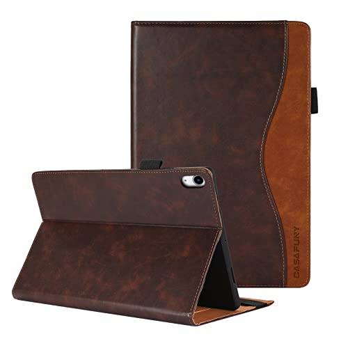 CASAFUNY Case for iPad (A16) 11th Generation 2025 11 Inch/iPad 10th Generation 2022 10.9 Inch with Document Pocket Protective PU Leather Magnetic Closure Case Cover, Brown