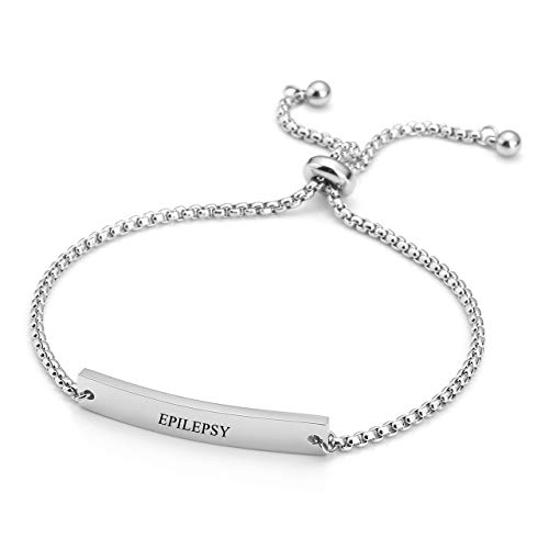 Zysta Medical Alert ID Identification Link Women Girls Stainless Steel Wrist Cuff Bracelet Adjustable Name Message Inspirational Words Free Engraving Tag Customized Jewelry Gift