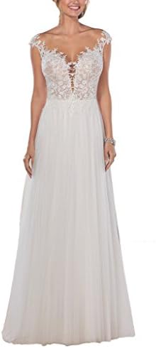 Sexy 2017 Wedding Bridal Dresses for Women Cap Sleeves V-neck Lace Appliques Wedding Gowns by Sogala