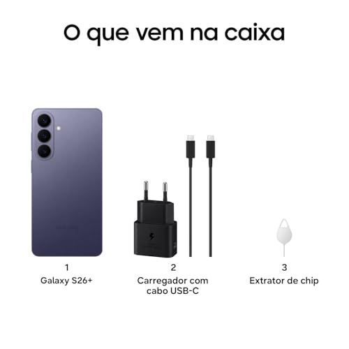 Celular Samsung Galaxy S26+ 5G, 256GB, 12GB RAM, Câmera Tripla de 50+12+10, Tela Grande de 6.7" - Violeta
