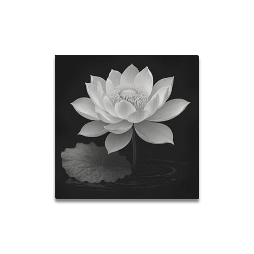 XINYUELONG Handmade Black and White Lotus Flower Canvas Poster Wall Art Modern Floral Artwork for Living Room, Bedroom, Bathroom Decor (Unframed, 12x12inch) at Amazon