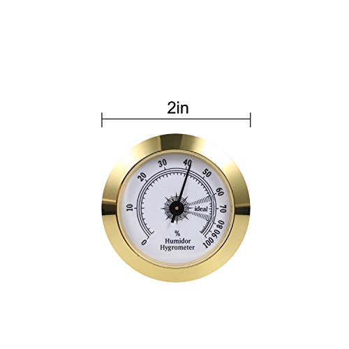 FUNEW Cigar Hygrometer,Round Analog Hygrometer for Cigar Humidor,Cigar Box/Cigar Cabinet 2inch Diameter Gold