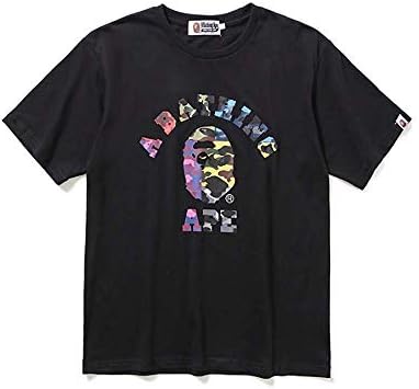 Deredl Summer Bape Color Ape Avatar Letter Printed Cotton Crewneck T-Shirt for Men/Women