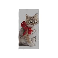 Tagours Lazy Happy Cat with Ribbon Soft Spa Beach Bath Towel Fingertip Hand Towel Washcloth for Baby Adult Bathroom Beach Shower Wrap Hotel Travel Gym Sport 30x15 Inch