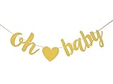 Qibote Large Gold Glitter Oh Baby Banner for Baby Shower Party Decorations