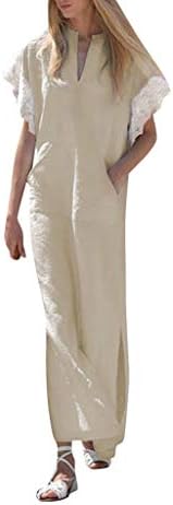 Women Boho Maxi Dress,Women’s Printed Long Sleeve V-Neck Maxi Dress Split Hem Baggy Kaftan Long Dress Party Loose Long Sleeve Cotton Viscose Dress