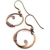 Pillar of Salt Studio Handcrafted Solid Copper Earrings Wire Wrapped Hoops (Antiqued Copper, Small, 5/8" drop)