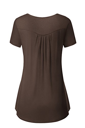 Short Sleeve Tops for Women Casual T Shirts Basic Tees Summer Blouse Brown S - Thumbnail 2