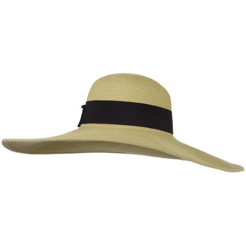 UPF 50+ Black Ribbon Wide Flat Brim Hat - Tan