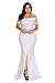 Elapsy Womens Sexy Plus Size Off Shoulder High Slit Floral Maxi Party Bohemian Wedding Formal Long Dress Evening Gown White XXX-Large