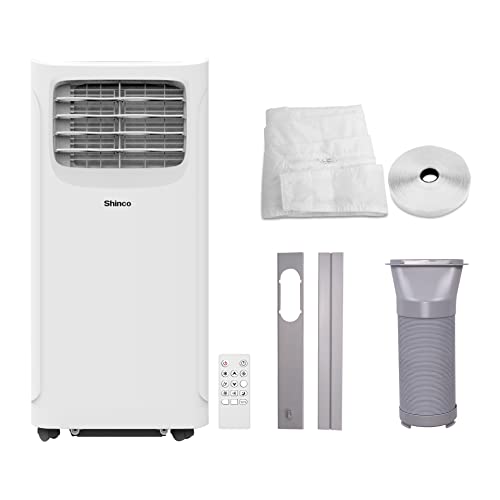 SHINCO 9000BTU Condizionatore Portatile con Funzione 3 in 1, Aria Condizionata, Deumidificatore, Ventola, Modalità Sleep, 2.6Kw, Per max 22㎡, Telecomando, Timer 24h, 2 Kit Finestre