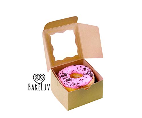 BAKELUV 4X4X2.5” Brown Bakery Boxes with Window | 50 Pack - Thumbnail 7