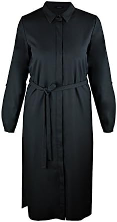 MYRA COLLECTION BELTED MIDI SHIRT DRESS WITH LONG SLEEVES BUTTON DOWN (MEDIUM, BLACK)