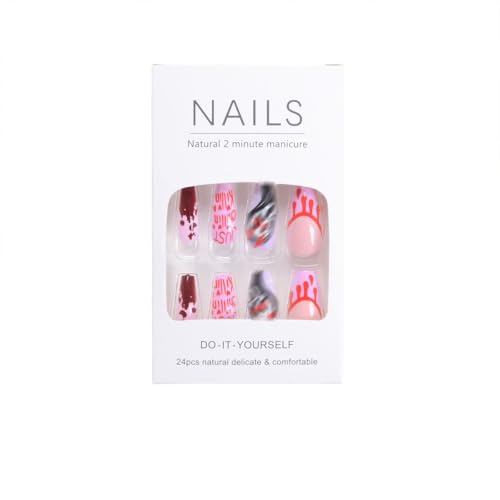 Halloween Press on Nails Medium Coffin Fake Nails Blood False Nails with Design Cute Ghost Glue on Nails Purple Coffin Full Cover Glossy Acrylic Stick on Nails for Women DIY Holiday Nail Decor 24Pcs - Image 5