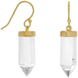 Sterling Silver 14 Karat Gold Plated Clear Quartz Drop Earrings