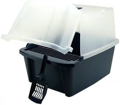 IRIS Split-Lid Hooded Litter Box w/ Scoop / Paw Cleaning Grid, Large, Navy, New
