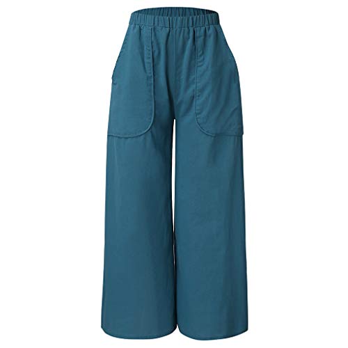 Botrong Women's Fashion Baggy Wide Leg Casual Pants (Blue,S)