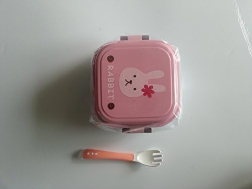 Hellathund Cute Cartoon Mini Children Snack Box Lunch Box Portable Double Box Tricolor Baby Fruit Choice (pink)