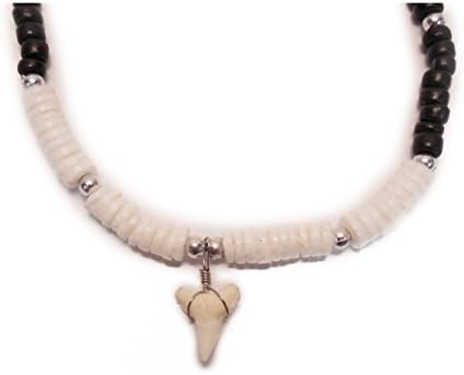 Atlantic Coral Boy's Sharks tooth Necklace 18" Black/White