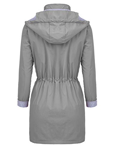 FISOUL Windbreaker Raincoats Waterproof Lightweight Rain Jacket Outdoor Hooded Women's Trench Coats Grey XL - Thumbnail 5