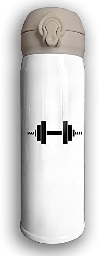 Stainless Water Bottle Designed Dumbbell Art,Sports Drinking Bottle,Leak-Proof Vaccum Cup,Travel Mug,With Bounce Cover,White