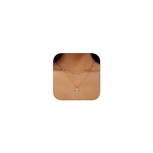 17 MILE Gold Cross Necklace for Women Trendy | 14K Gold Plated Simple Cross Pendant Choker Necklace with Layered Chain Necklaces Set for Gift