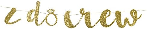 PartyFuFu I Do Crew Banner Gold Fancy Felt Glitter Engagement Party Photo Prop Banner Bachelorette Party Decorations