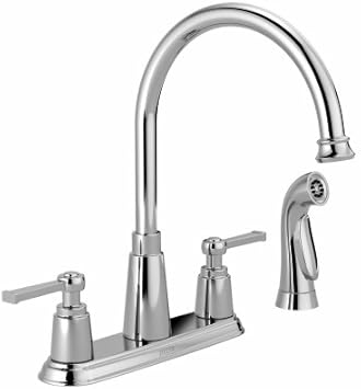 Delta 21742lf Emmett 2 Handle High Arc Kitchen Faucet With Side