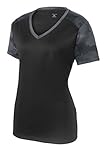 Ladies V-Neck CamoHex Moisture Wicking Athletic Training T-Shirts. XS-4XL