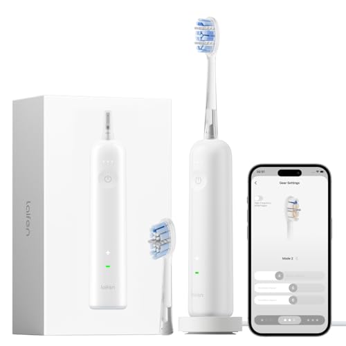 Laifen Wave Pro Electric Toothbrush, 60° WaveMotion & 66,000 Vpm for Deep Cleaning, 70 Day Battery, Pressure Sensor & App Customizing, Seamless Design Ideal for Travel, Includes 2 Pro Heads (ABS White)