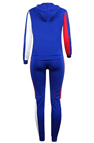 Deloreva Women Two Piece Outfits - Long Sleeve Zip Up Jacket Jogging Suit Pant Set Activewear Jumpsuit Blue M - Thumbnail 4