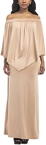 Youtobin Women's Off The Shoulder Flounce Layer Solid Maxi Dress XL Apricot