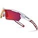 TOREGE Polarized Sports Sunglasses for Men Women Cycling Running Driving TR033(White&Red Tips&Red Lens)