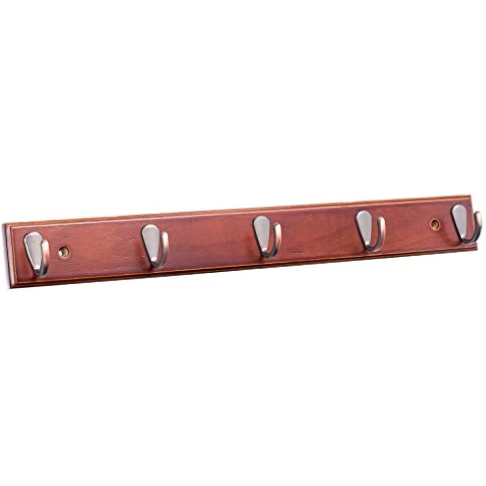 Modern 5 Hook Coat Rack Walnut Finish Bronze Hooks Office Products eBay