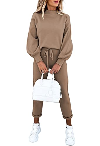 Sovoyontee Survêtement à manches longues pour femme - Ensemble pyjama Lounge 2 pièces, café, M