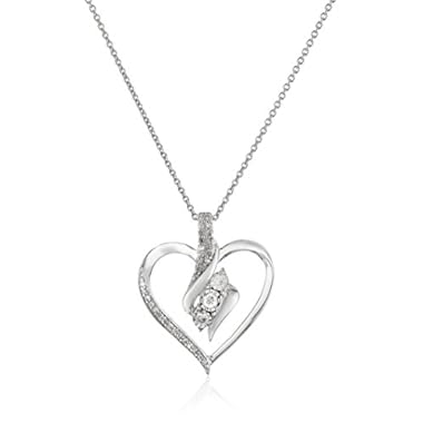 Amazon Collection Sterling Silver Diamond 3 Stone Heart Pendant Necklace (1/4 cttw), 18″