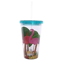 Funky Flamingo Double Walled Cup With Lid And Straw