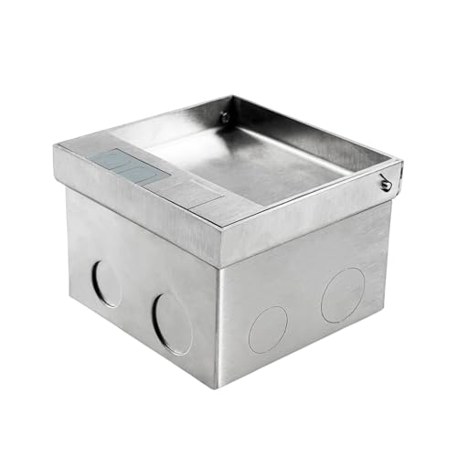 AC 250V Embedded Socket Box, Stainless Steel Hidden 3 Holes Floor Outlet with Computer Network Cable Jack, Concealed Socket Recessed Floor Electrical Outlet Box Kit for Conference Room Countertop