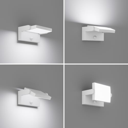 Klighten 24W LED Outdoor Wall Light with Motion Sensor 6000K, White | IP65 Waterproof, Rotary, Outdoor Lighting Aluminium, 1500 Lumen Cool White Light, for Entrance Garden