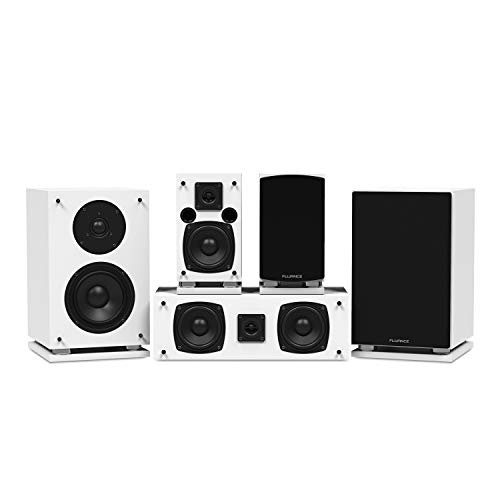 Fluance Elite Series Compact Surround Sound Home Theater 5.0 Channel Speaker System Including Two-Way Bookshelf, Center Channel, and Rear Surround Speakers – White (SX50WHC)