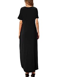 Vestido largo de manga corta para dama, estilo casual, con bolsillos sueltos