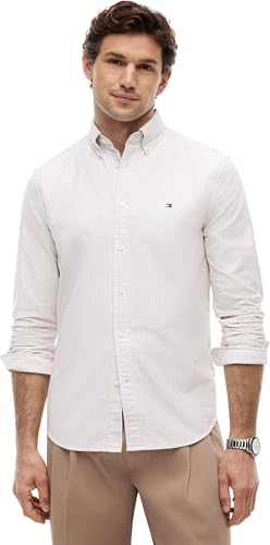 Camisa Heritage Oxford Stripe RF MW0MW36238 L/S para Hombre, Color marrón, Talla M, Marrón (Safari Canvas/White), M