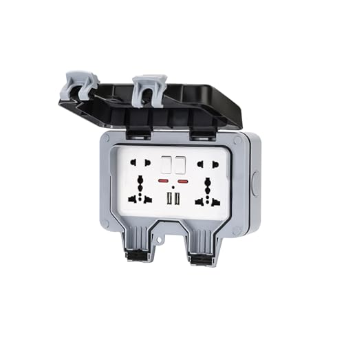 Kowvowz Double Socket Wall Electrical Outlets, Waterproof Outdoor Socket, Box With Usb Charging Port For Home Bathroom Garden Garage Yard