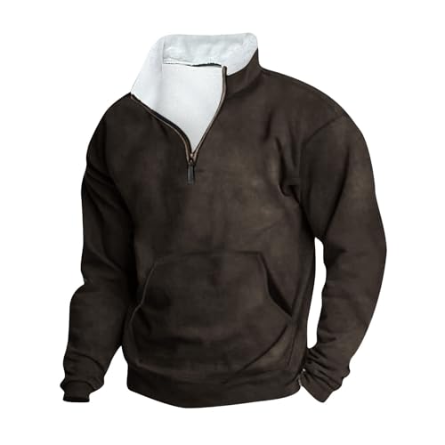 XINGJIAARTS Sweatshirts For Men No Hood Quarter Zip Up Long Sleeve Stand Collar Pullover Athletic Workout Tops With Pockets at Amazon