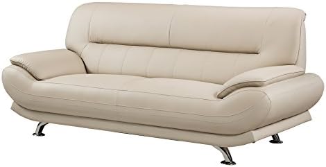 American Eagle Furniture Mason Collection Upholstered Bonded Leather Sofa with Added Base Support and Pillow Top Armrests, Bone