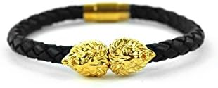 The Gold Gods Dual Lion Leather Bracelet 18K Gold Plated