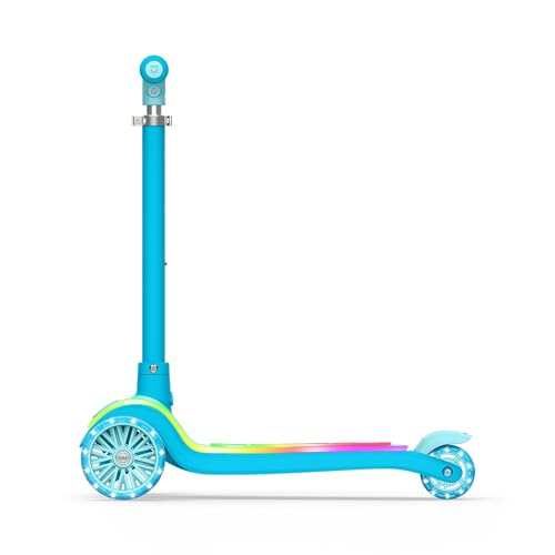 Jetson Halos Three-Wheel Light Up Kick Scooter, Light up Stem & Wheels, Height Adjustable Handlebar, Rear Brake, Ages 3+, JHALOS-BLU