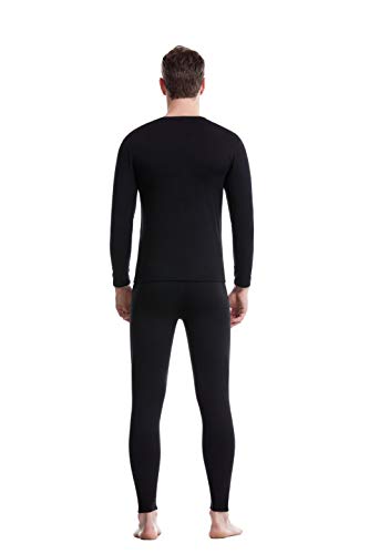 Thermal Underwear for Men Fleece Lined Thermals Men\'s Base Layer Long John Set Gifts Black L