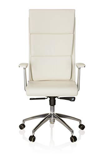 hjh-OFFICE-600410-Sedia-da-ufficioSedia-presidenziale-MONZA-20-pelle-avorio-meccanismo-sincronizzato-schienale-alto-braccioli-con-cuscinetti-in-pelle-elegante-robusta-base-alluminio